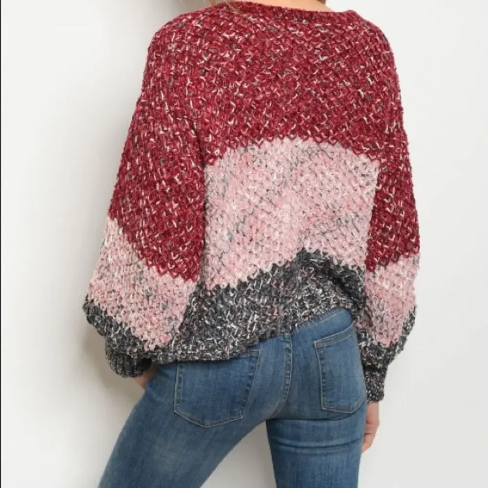 Colorblock Knit Sweater Long Sleeve Soft